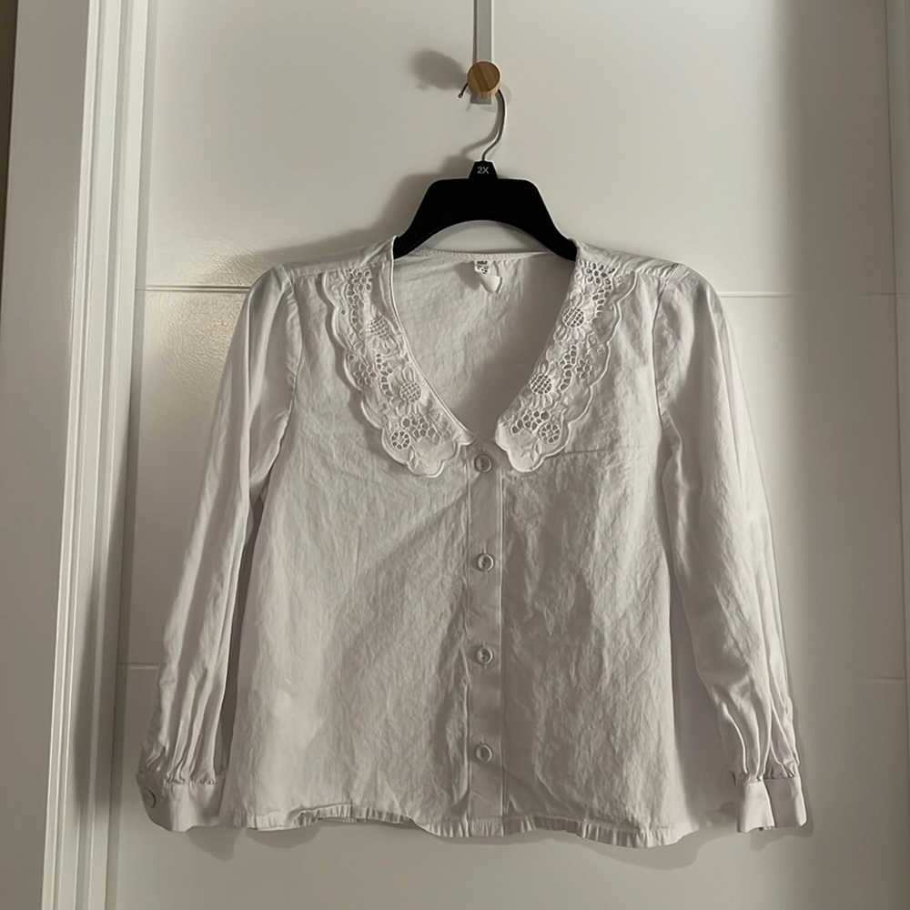Mango MNG Blouse bebe Parisian style babydoll collar 3/4 sleeve blouse